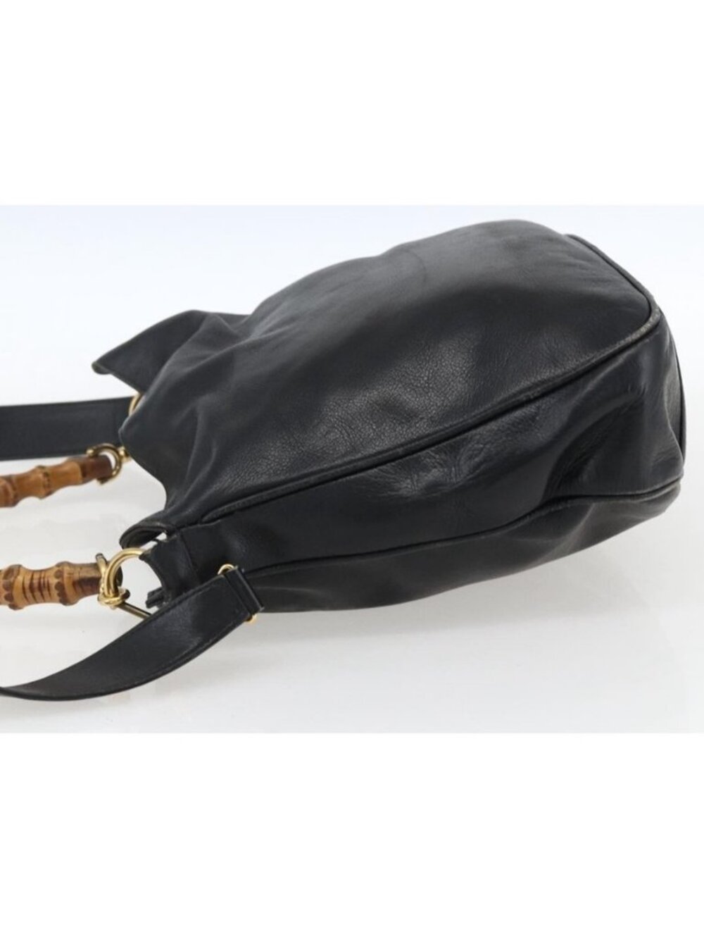 Authentic GUCCI Bamboo Shoulder Bag Leather 2way Black Gold 001 2113 1638 - Picture 14 of 16